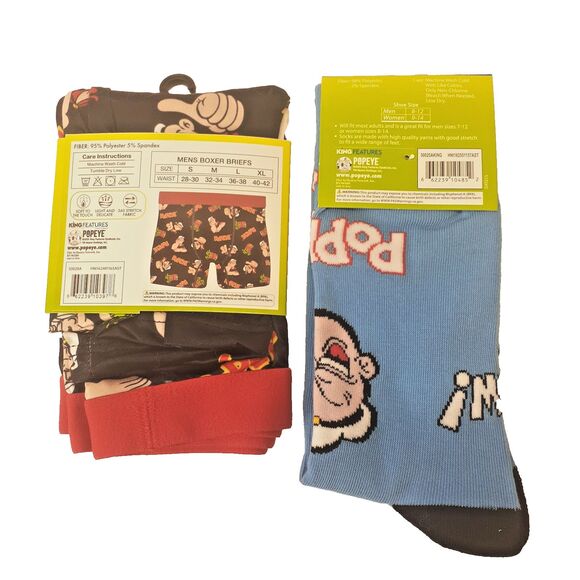POPEYE Novelty Boxer Briefs Mens Sz L 36-38 Including 1 Pair of POPEYE Socks NWT - Picture 2 of 5
